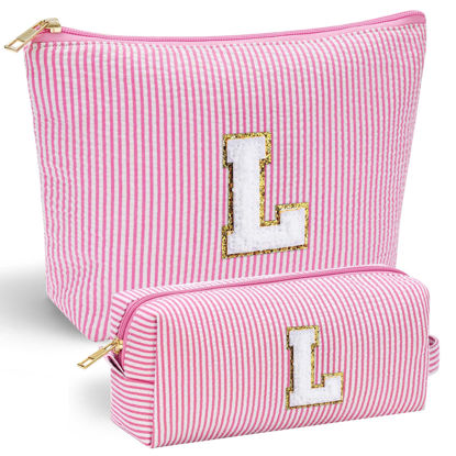 Picture of YOOLIFE Preppy Stuff Gifts for Women, Pink Makeup Bag Customized Gifts Cosmetic Bag Daughter Gifts Sister Gifts Birthday Gifts for Girl Women Teacher Gifts Gifts for Friends Preppy Makeup Bag L