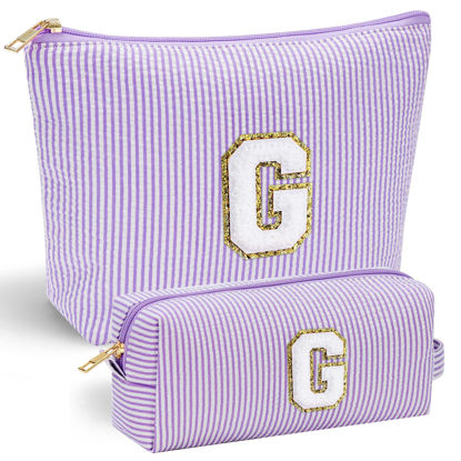 Picture of YOOLIFE Birthday Gifts for Women - Personalized Cute Purple Initial Cosmetic Makeup Pouch Make Up Toiletry Bag for Her Mom Teacher Friend Girlfriend Wife Valentine's Day Gifts 21st Birthday Gifts G