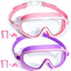 Picture of Kids Goggles for Swimming 2 Pack No Leaking Anti-Fog Outer Eye Fit with Wide View UV Protection Crystal Clear Watertight Swim Goggles with nose cover Suitable for Children Youth Boys Girls Age 3 to 15