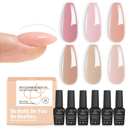 Picture of Beetles Builder Gel -6 Colors 8 in 1 Strengthener Gel Clear Nude Pink Brown Gel Builder for Nails Hard Gel Extension Nail Gel Rhinestone False Nail Tips Glue Nail Art Design