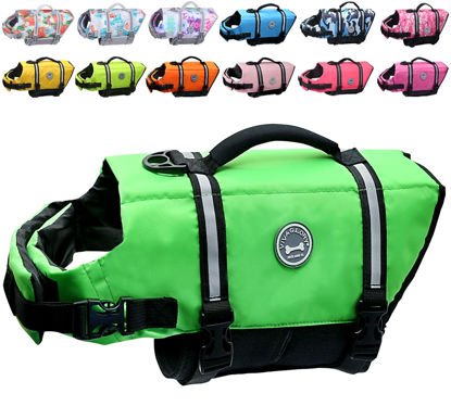 Picture of VIVAGLORY Ripstop Dog Life Jacket for Small Medium Large Dogs Boating, Dog Swimming Vest with Enhanced Buoyancy & Visibility, Bright Green