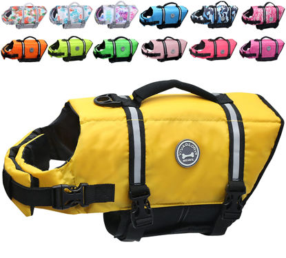 Picture of VIVAGLORY Ripstop Dog Life Jacket for Small Medium Large Dogs Boating, Dog Swimming Vest with Enhanced Buoyancy & Visibility, Yellow