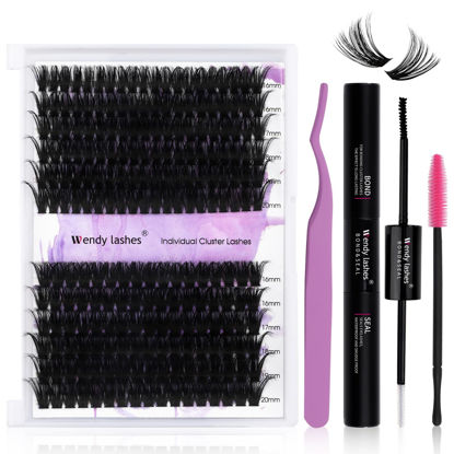 Picture of DIY lash Extension Kit 60D+80D Lash Cluster Kit with 240 PCS C/D Curl 16-20mm Mixed,Individual Lashes Clusters Lash Band and Seal Cluster Lash Applicator Individual Lashes Kit(60P/80P D16-20mm Kit)