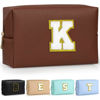 Picture of TOPEAST Initial Cosmetic Bag, PU Leather Waterproof Travel Toiletry Bag, Monogrammed Gifts for women, Personalized Birthday Gift for Sister Friends, Cute Stuff for Girls (Brown K)