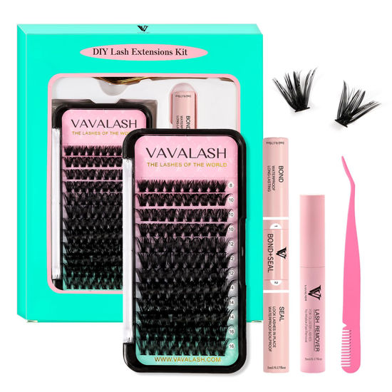 Picture of VAVALASH DIY Lash Extension Kit Individual Cluster Lashes Kit with 120 PCS 8-16mm Mix Lash Clusters Lash Bond and Seal, Lash Remover, Lash Applicator for DIY Eyelash Extensions at Home（Kit-50D）