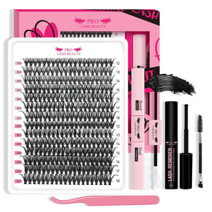 Picture of PRO Lash Extension Kit 280Pcs Lash Clusters Eyelash Extension Kit with Lash Bond and Seal Lash Remover Lash Applicator Individual Lashes Kit Eyelash Brush Easy to Apply at Home(30D+40D-12-18mix Kit)