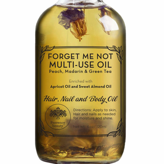 Picture of Multi-Use Oil for Face, Body and Hair - Forget Me Not - Organic Blend of Apricot, Vitamin E and Sweet Almond Oil Moisturizer for Dry Skin, Scalp and Nails - Peach, Mandarin and Green Tea - 4 Fl Oz