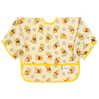 Picture of Bumkins Disney Sleeved Bib for Girl or Boy, Baby and Toddler for 6-24 Mos, Essential Must Have for Eating, Feeding, Baby Led Weaning, Long Sleeve Mess Saving Food Catcher, Winnie the Pooh Hunny