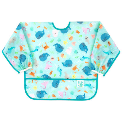 Picture of Bumkins Bibs, Baby and Toddler Girls and Boys 6-24 Months, Long Sleeve, Essential Must Have for Eating, Feeding, Mess Saving Lightweight Waterproof Fabric Sleeved Smock, Ocean Life