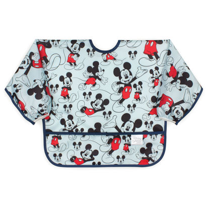 Picture of Bumkins Disney Bibs, Baby and Toddler Girls and Boys 6-24 Months, Long Sleeve, Essential Must Have for Eating, Feeding, Mess Saving Lightweight Waterproof Fabric Sleeved Smock, Mickey Mouse Classic