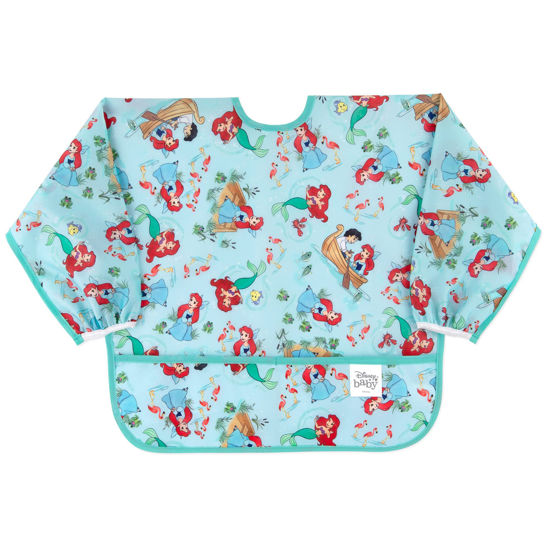 Picture of Bumkins Disney Sleeved Bib for Girl or Boy, Baby and Toddler for 6-24 Mos, Essential Must Have for Eating, Feeding, Baby Led Weaning Supplies, Long Sleeve Mess Saving Food Catcher, Soft Fabric, Ariel