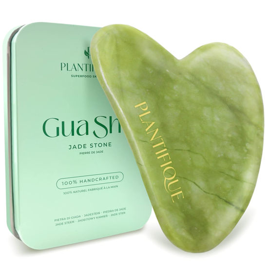 Picture of PLANTIFIQUE Gua Sha Facial Tools - Massage Tool - Jawline Sculptor - Face Sculpting Tool for Your Skincare Routine - Jade Gua Sha