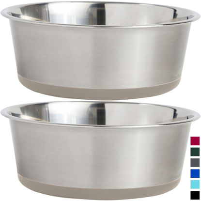 Picture of Gorilla Grip Stainless Steel Metal Dog Bowl Set of 2, Rubber Base, Heavy Duty Feeding Dishes, Food Grade BPA Free, Less Sliding, Quiet Pet Bowls for Cats and Dogs, Holds 2 Cups (16 fl oz), Beige