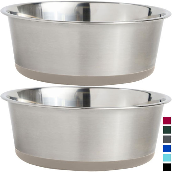 Picture of Gorilla Grip Stainless Steel Metal Dog Bowl Set of 2, Rubber Base, Heavy Duty Feeding Dishes, Food Grade BPA Free, Less Sliding, Quiet Pet Bowls for Cats and Dogs, Holds 2 Cups (16 fl oz), Beige