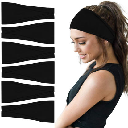 Picture of YONUF Fashion Headbands For Women Wide Headband Yoga Workout Head Bands Hair Accessories Black Band 6 Pack