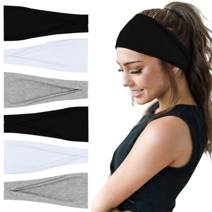 Picture of YONUF Fashion Headbands For Women Wide Headband Yoga Workout Head Bands Hair Accessories Band Black White Gray 6 Pack