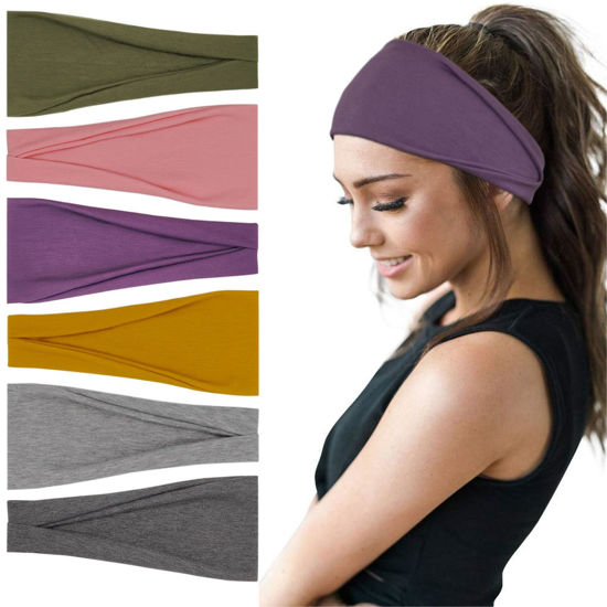 Picture of YONUF Fashion Headbands For Women Wide Headband Yoga Workout Head Bands Hair Accessories Band 6 Pack