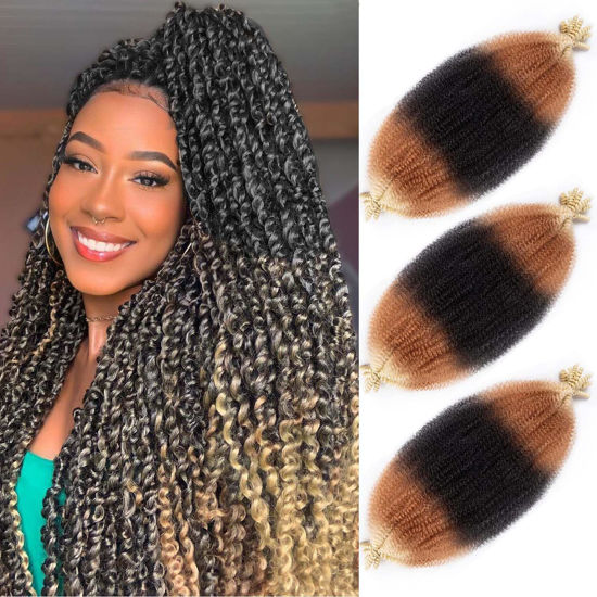 Picture of Afro Twist Hair Springy Afro Twist Hair 24 Inch 3 Packs Pre Fluffed Spring Twist Hair Pre Stretched Wrapping Hair for Soft Locs Hair Extensions (24 Inch (Pack of 3), 1B/27/613#)