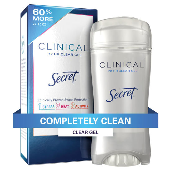 Picture of Secret Clinical Strength Deodorant and Antiperspirant for Women, Clear Gel, Completely Clean, 72 Hr Sweat Protection, 2.6 Oz