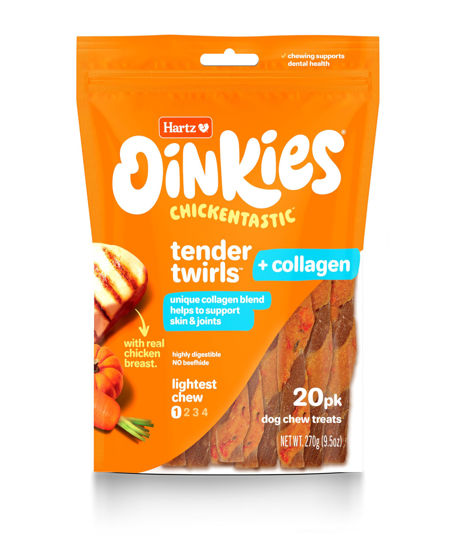 Picture of Oinkies Chickentastic Tender Twirls + Collagen to Support Skin & Joints, Made with Real Chicken Breast, Pumpkin & Carrot, Long-Lasting & Rawhide-Free, 20 count