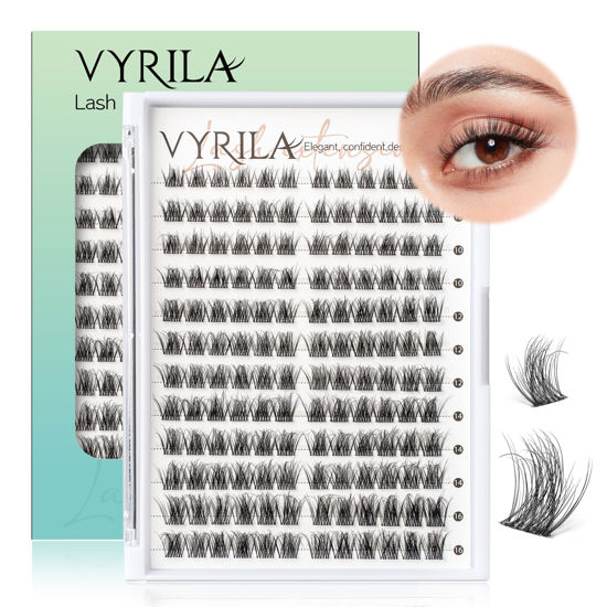 Picture of VYRILA Lash Clusters 0.05mm Individual Lashes, 3D Wispy Lashes Clusters, 0.1mm Super Thin Band Resuable Natural Lashes,D Curl Faux Mink Lashes,144pcs Lash Extension (Green Vivid-D-0.05-8-16mix)