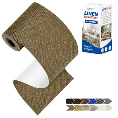 Picture of KING MOUNTAIN Linen Repair Tape Patch Kit, Waterproof 4" x 63" Linen Repair Kit，Self Adhesive Fabric Repair for Furniture and Linen Goods (Light Brown)