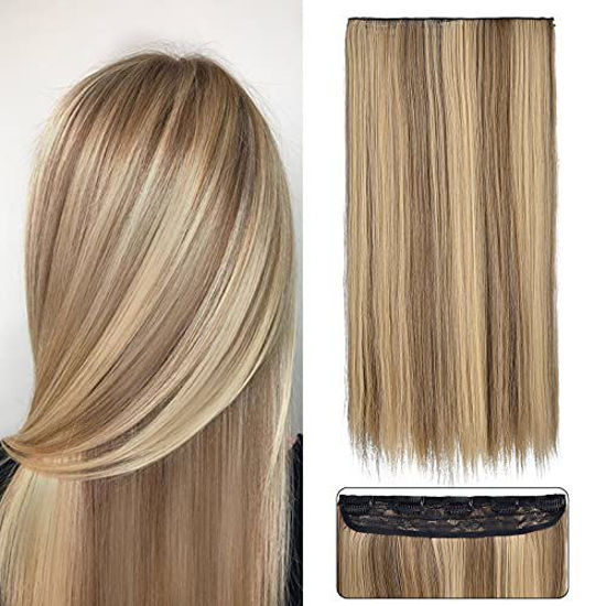 Picture of REECHO 20" 1-pack 3/4 Full Head Straight Clips in on Synthetic Hair Extensions Hair pieces for Women 5 Clips 3.9 Oz Per Piece - HD1416TF25