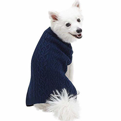 Picture of Blueberry Pet Classic Wool Blend Cable Knit Pullover Dog Sweater in Dress Blue, Back Length 10", Pack of 1 Clothes for Dogs