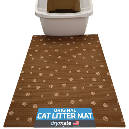 Picture of Drymate Original Cat Litter Mat, Contains Mess from Box, Protects Floors, Urine-Proof, Machine Washable, Soft on Kitty Paws, Absorbent, Waterproof (USA Made, Recycled Content) (20”x28”)(BrownTanPaw)