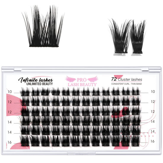 Picture of Lash Clusters, 72 Pcs Individual Cluster Lashes DIY Lash Extension 10-16mm Eyelash Clusters Volume Wispy Lashes Super Thin Band Reusable Soft & Comfortable(Cheery,D-16mm)