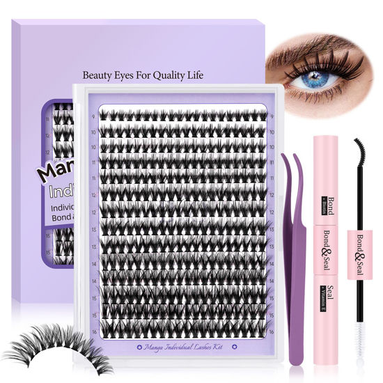 Picture of Lash Extension Kit for Beginners Eyelash Extension Kit Manga Lash Clusters Kit 280 PCS Individual Lashes Kit Volume 40D Soft D Curl Eye Lash Extension Lash Kit(Manga-40D-D-9-16MIX)