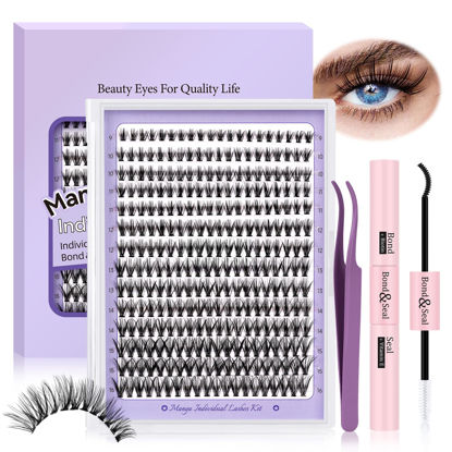 Picture of Lash Extension Kit for Beginners Eyelash Extension Kit Manga Lash Clusters Kit 280 PCS Individual Lashes Kit Volume 30D Soft D Curl Eye Lash Extension Lash Kit(Manga-30D-D-9-16MIX)