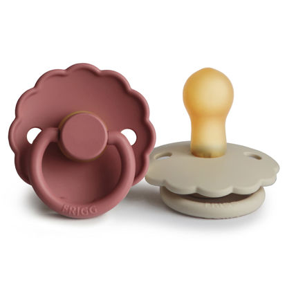 Picture of FRIGG Daisy Natural Rubber Baby Pacifier | Made in Denmark | BPA-Free (Powder Blush/Cream, 0-6 Months) 2-Pack