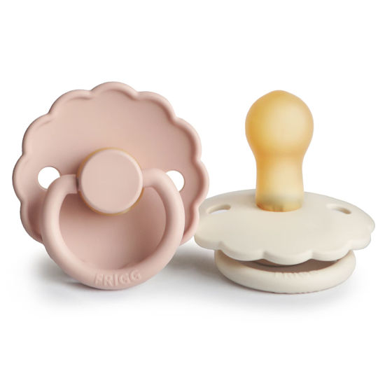 Picture of FRIGG Daisy Natural Rubber Baby Pacifier | Made in Denmark | BPA-Free (Blush/Cream, 0-6 months) 2-Pack