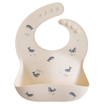 Picture of mushie Silicone Baby Bib | Adjustable Fit Waterproof Bibs (Whales)