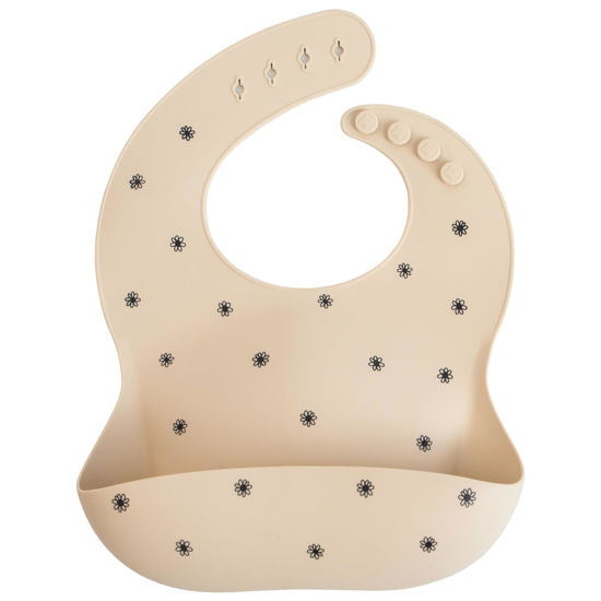 Picture of mushie Silicone Baby Bib | Adjustable Fit Waterproof Bibs (Black Daisy)