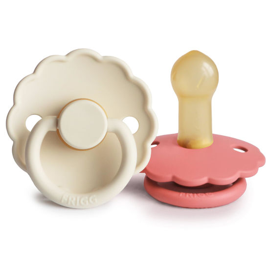 Picture of FRIGG Daisy Natural Rubber Baby Pacifier | Made in Denmark | BPA-Free (Cream/Poppy, Size 2) 2-Pack