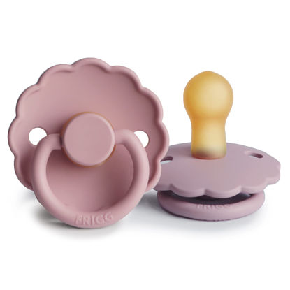 Picture of FRIGG Daisy Natural Rubber Baby Pacifier | Made in Denmark | BPA-Free (Baby Pink/Soft Lilac, 0-6 months) 2-Pack