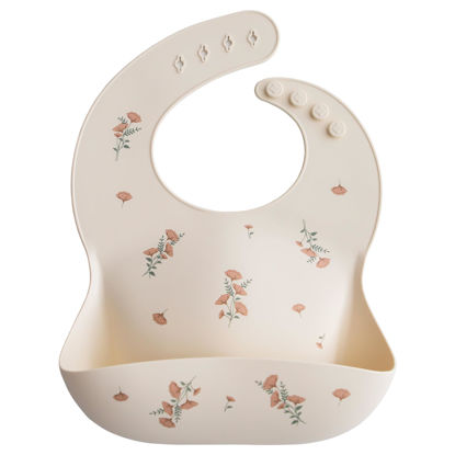 Picture of mushie Silicone Baby Bib | Adjustable Fit Waterproof Bibs (Pink Flowers)