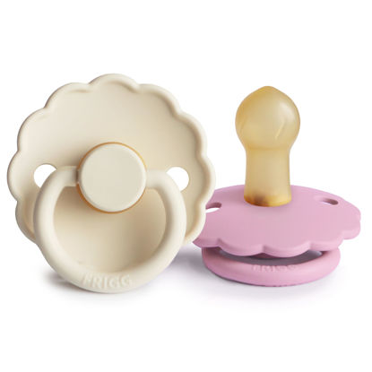 Picture of FRIGG Daisy Natural Rubber Baby Pacifier | Made in Denmark | BPA-Free (Cream/Lupine, Size 1) 2-Pack