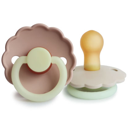 Picture of FRIGG Daisy Night Natural Rubber Baby Pacifier | Made in Denmark | BPA-Free (Blush/Cream, 0-6 Months) 2-Pack