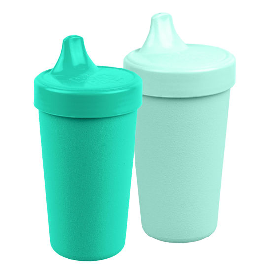 Picture of Re Play Made in USA 2 Pack Sippy Cups for Toddlers, 10 Oz. - Reusable Spill Proof Cups for Kids, Dishwasher/Microwave Safe - Hard Spout Sippy Cups for Toddlers 3.13" x 6.25", Aqua/Mint