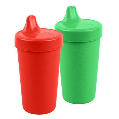 Picture of Re Play Made in USA 2 Pack Sippy Cups for Toddlers, 10 Oz. - Reusable Spill Proof Cups for Kids, Dishwasher/Microwave Safe - Hard Spout Sippy Cups for Toddlers 3.13" x 6.25", Red/Kelly Green