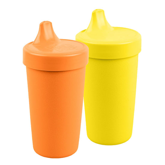 Picture of Re Play Made in USA 2 Pack Sippy Cups for Toddlers, 10 Oz. - Reusable Spill Proof Cups for Kids, Dishwasher/Microwave Safe - Hard Spout Sippy Cups for Toddlers 3.13" x 6.25", Orange/Yellow