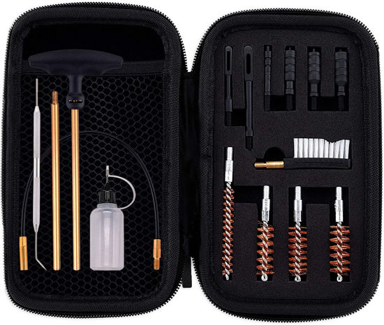 Picture of BOOSTEADY Universal Handgun Cleaning kit .22.357/.38/9mm.45 Caliber Pistol Cleaning Kit Brush Jag with Flexible Coated Cable and Empty Bottle in Zippered Case