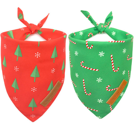 Picture of Realeaf Christmas Dog Bandanas 2 Pack, Reversible Red Green Xmas Dog Scarf for Boy and Girl, Premium Durable Fabric, Holiday Bandana for Small Medium Large and Extra Large Dogs (Small)