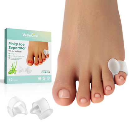 Picture of Welnove Gel Toe Separator, 12 Pack Pinky Toe Spacers, Aloe Vera Extract Infused Silicone Little Toe Spacers, Bunion Corrector, Bunion Cushions Pads for Preventing Rubbing & Relieve Pressure