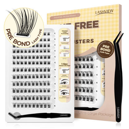 Picture of LASHVIEW Self Adhesive Lash Clusters Eyelashes,Press-on Lashes 10-16mm Individual Lash Extension Kit with Lash Tweezers,No Glue Needed Natural Self Adhesive DIY Eyelash Extension Kit (168PC)