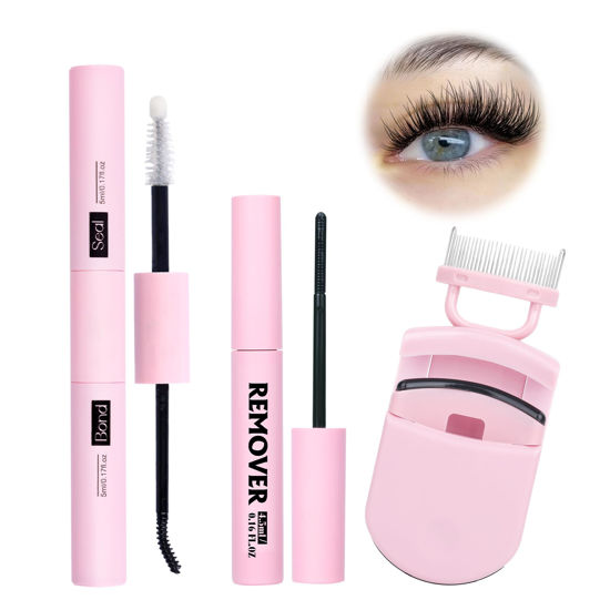 Picture of Lash Bond and Seal and Remover and Pro Eyelash Curlers with Eyelash Separator Comb Kit Strong Hold Long Lasting Bond and Seal Lash Glue and Gentle Cluster Lashes Remover and 2 in 1 Lashes Curler