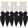 Picture of ATODEN Oversized Hair Barrettes: Silky Satin Bowknot Clips, Long Tail Ribbons for Women - Black, White, Beige (6Pcs)